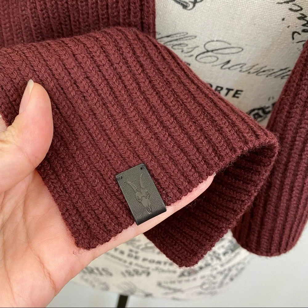 All Saints Narrow Rib Scarf Maroon Merino Wool - Picture 5 of 5